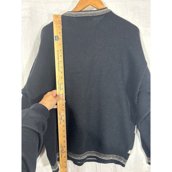 Vintage Brandini Sweater Large Black White Tan Argyle Crew Neck Wool Blend Italy - Picture 9 of 9